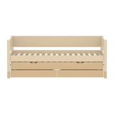 FLEXA-Ausziehbett „Trundle“ aus der Serie CLASSIC in Sandholz mit 2 Schubladen, abgebildet in einem Kinderzimmer; abgerundete, kindersichere Kanten.