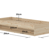 Single Bed with Shelf, 90x200 cm, Pine