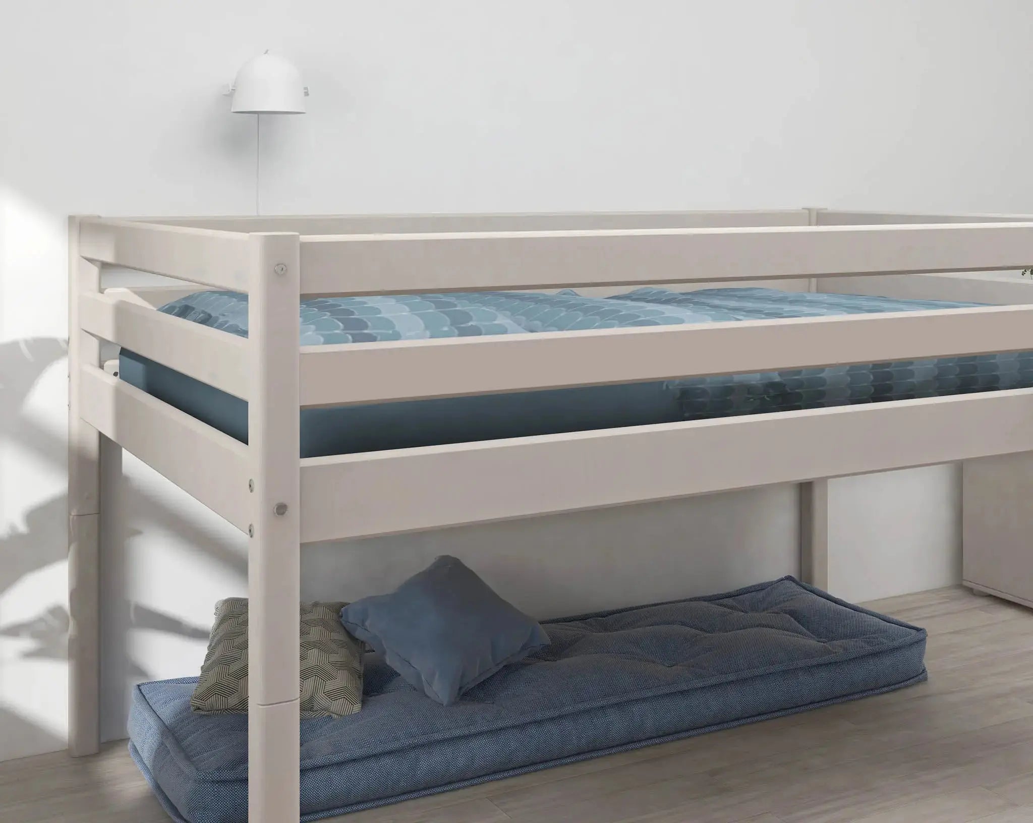 High Bed 120 cm with Ladder and Safety Rail, 140x200 cm, Grey MID_HIGH-BED 200 flexa-com.myshopify.com