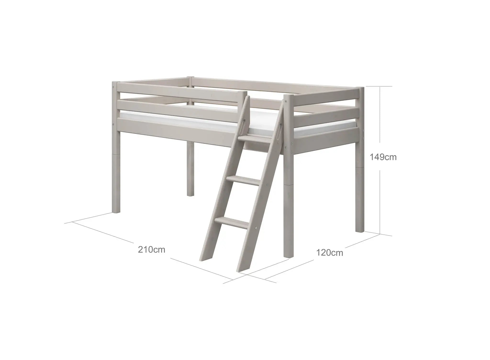 High Bed 120 cm with Ladder and Safety Rail, 90x200 cm, Grey MID_HIGH-BED 200 flexa-com.myshopify.com