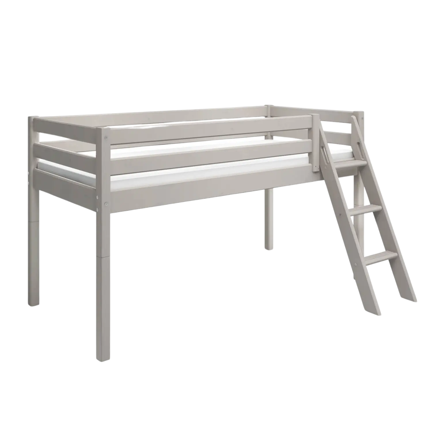 High Bed 120 cm with Ladder and Safety Rail, 90x200 cm, Grey MID_HIGH-BED 200 flexa-com.myshopify.com