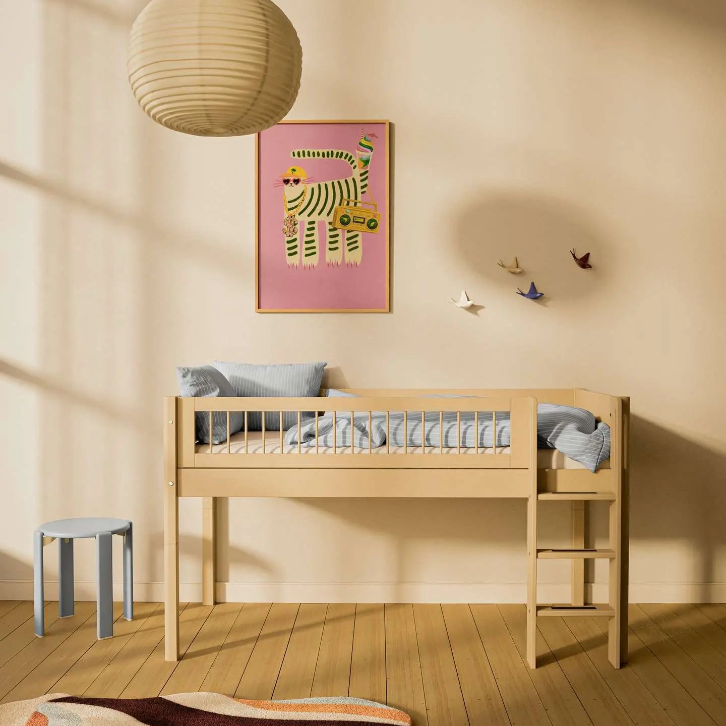 High Bed 120 cm with Ladder and Safety Rail, 90x200 cm, Sand MID_HIGH-BED 90X200 flexa-com.myshopify.com