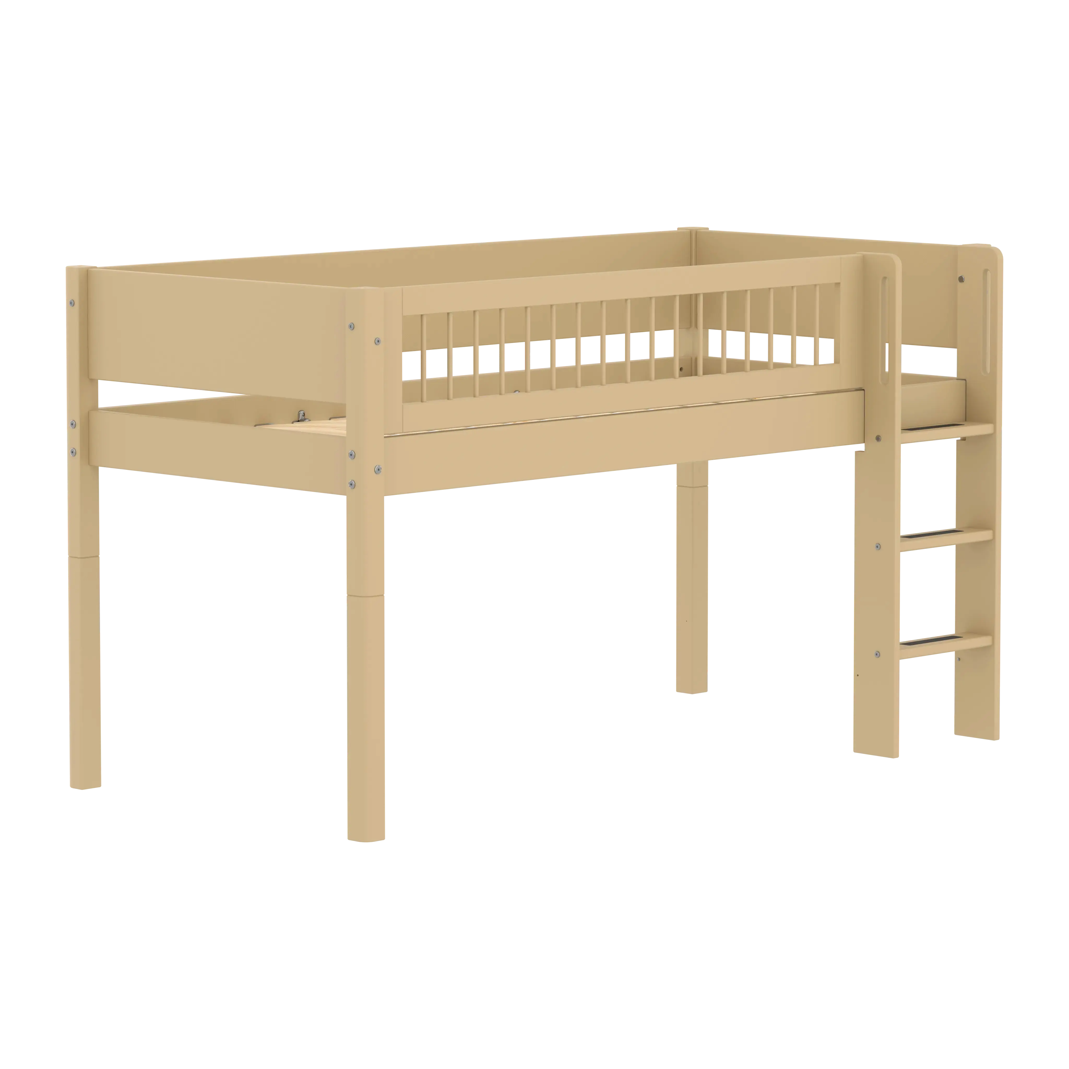 High Bed 120 cm with Ladder and Safety Rail, 90x200 cm, Sand MID_HIGH-BED 90X200 flexa-com.myshopify.com