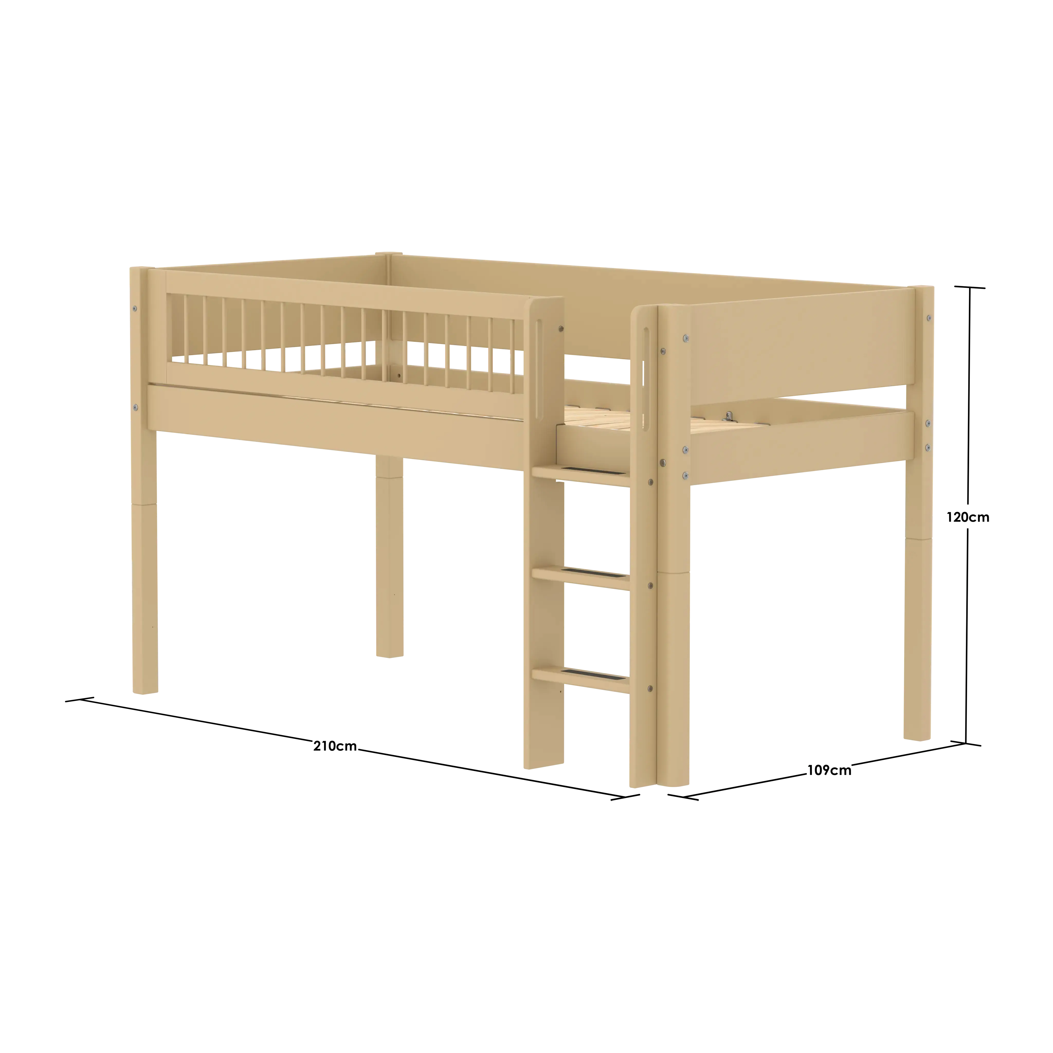 High Bed 120 cm with Ladder and Safety Rail, 90x200 cm, Sand MID_HIGH-BED 90X200 flexa-com.myshopify.com