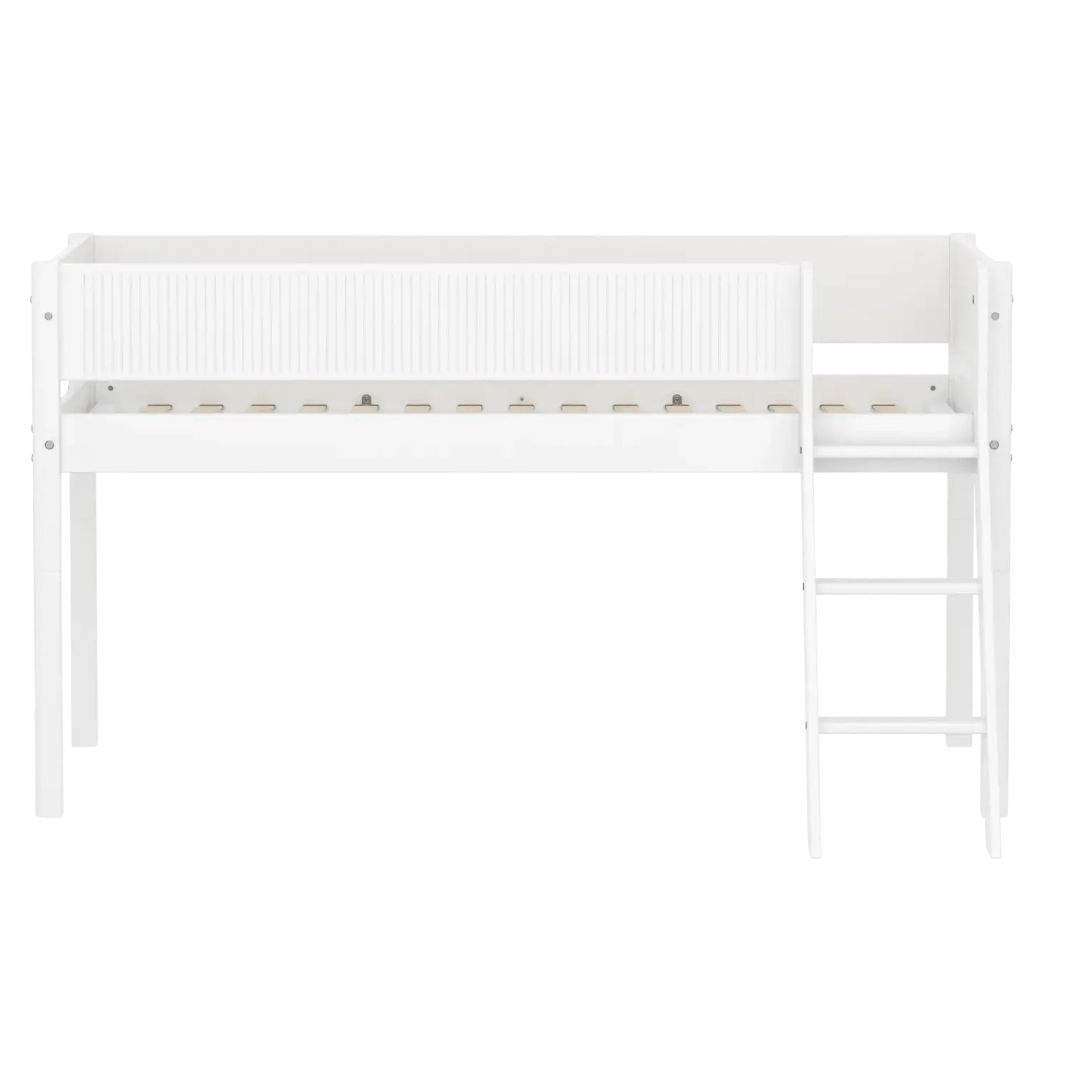 High Bed 120 cm with Ladder and Safety Rail, 90x200 cm, White FLEXA MID_HIGH-BED midslp-f-wht-mdf-200x90-sl-ladder-grooves-f-wht   90X200 flexa-com.myshopify.com