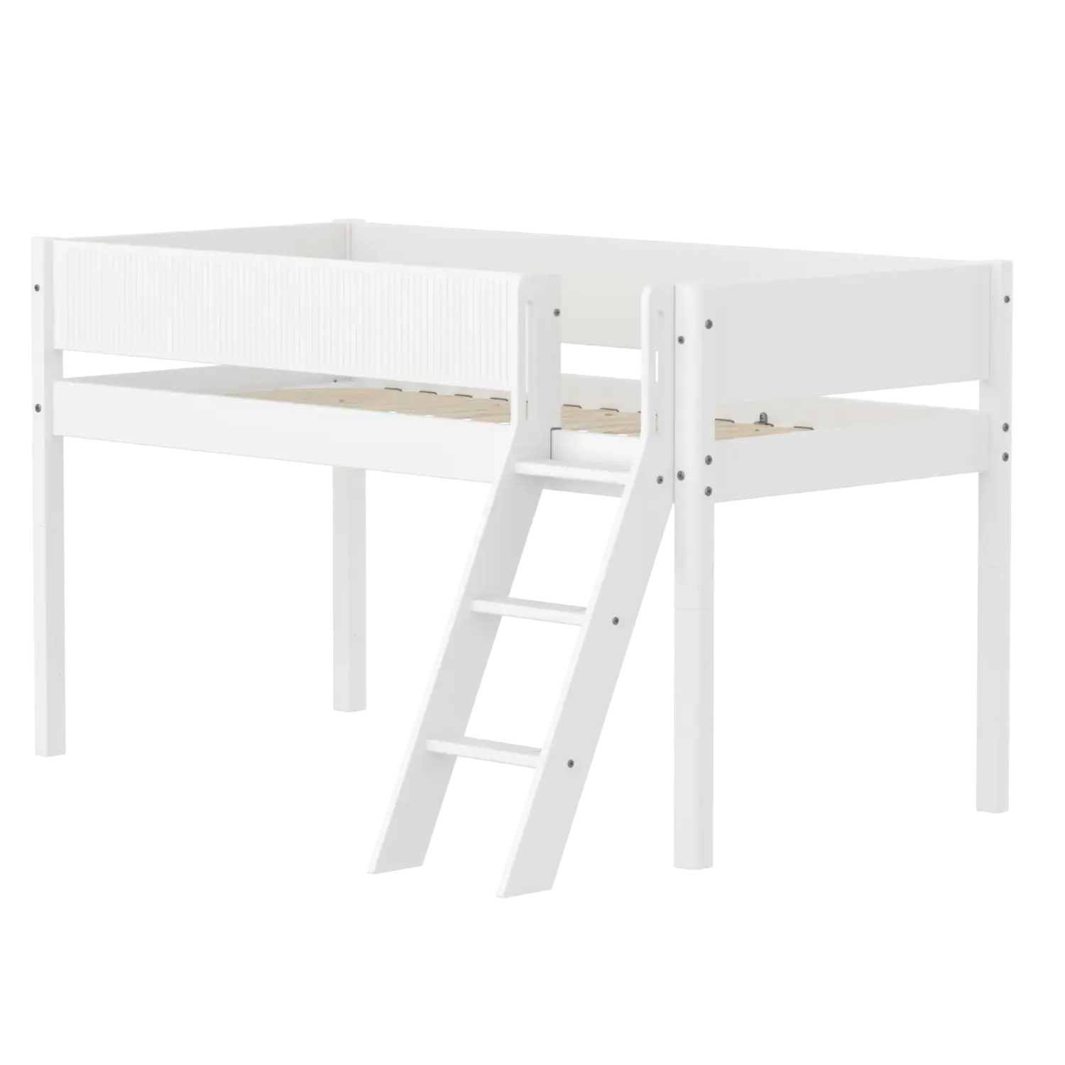 High Bed 120 cm with Ladder and Safety Rail, 90x200 cm, White FLEXA MID_HIGH-BED midslp-f-wht-mdf-200x90-sl-ladder-grooves-f-wht   90X200 flexa-com.myshopify.com