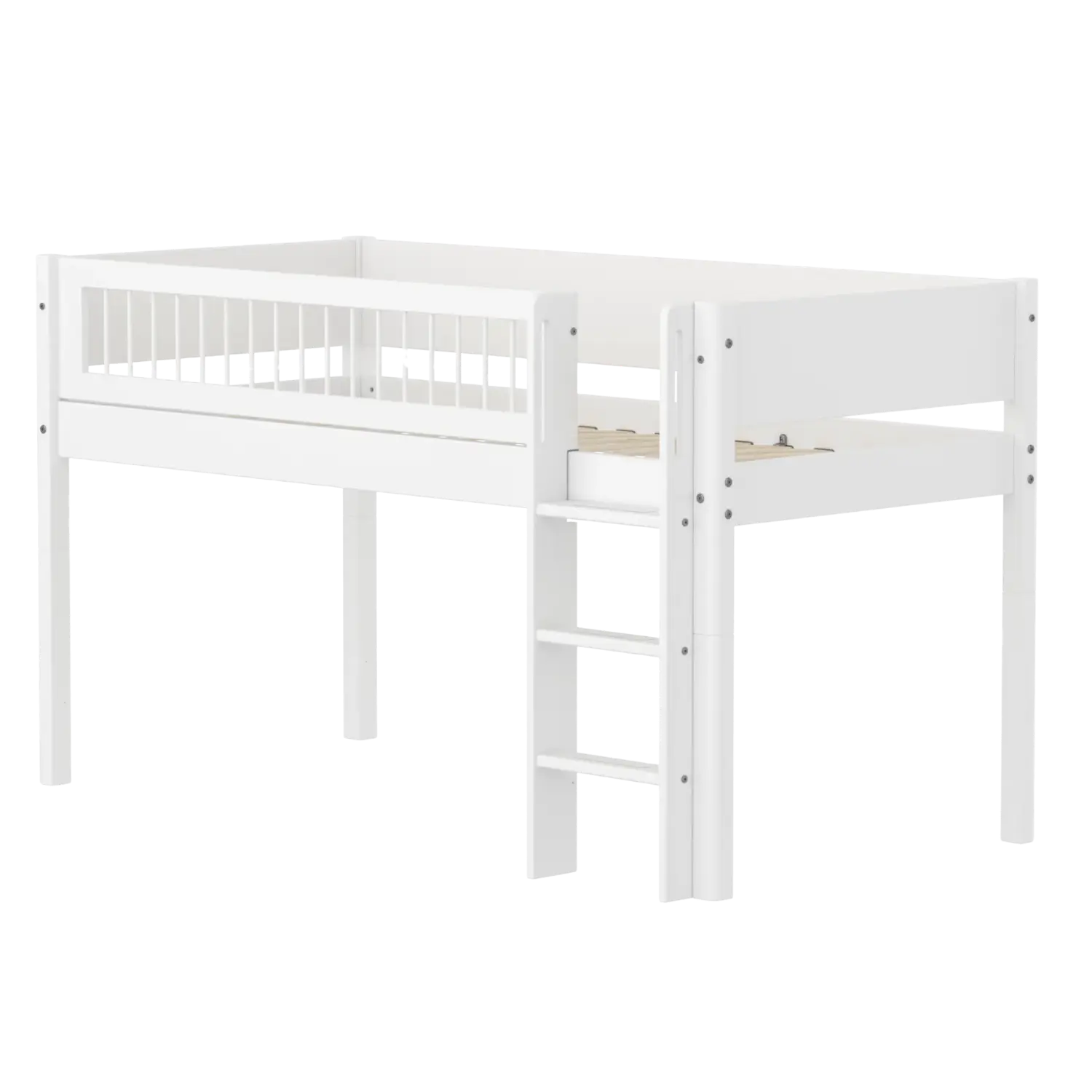 High Bed 120 cm with Ladder and Safety Rail, 90x200 cm, White FLEXA MID_HIGH-BED midslp-f-wht-mdf-200x90-str-ladder-crossbars-f-wht   90X200 flexa-com.myshopify.com