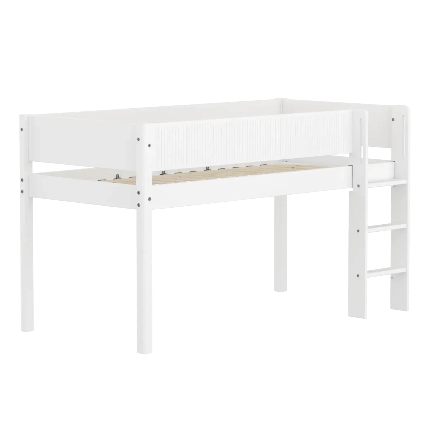 High Bed 120 cm with Ladder and Safety Rail, 90x200 cm, White FLEXA MID_HIGH-BED midslp-f-wht-mdf-200x90-str-ladder-grooves-f-wht   ACTIVE flexa-com.myshopify.com