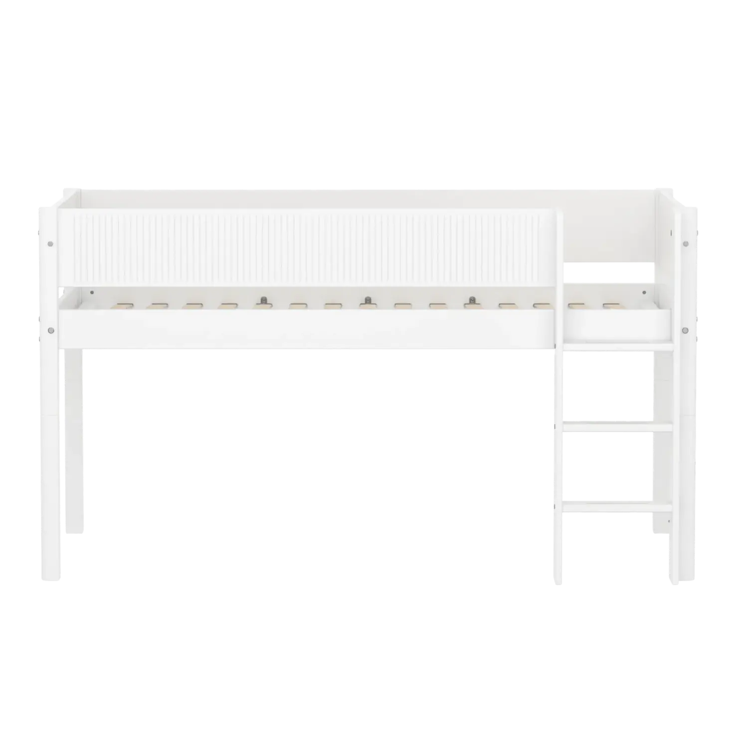 High Bed 120 cm with Ladder and Safety Rail, 90x200 cm, White FLEXA MID_HIGH-BED midslp-f-wht-mdf-200x90-str-ladder-grooves-f-wht   ACTIVE flexa-com.myshopify.com