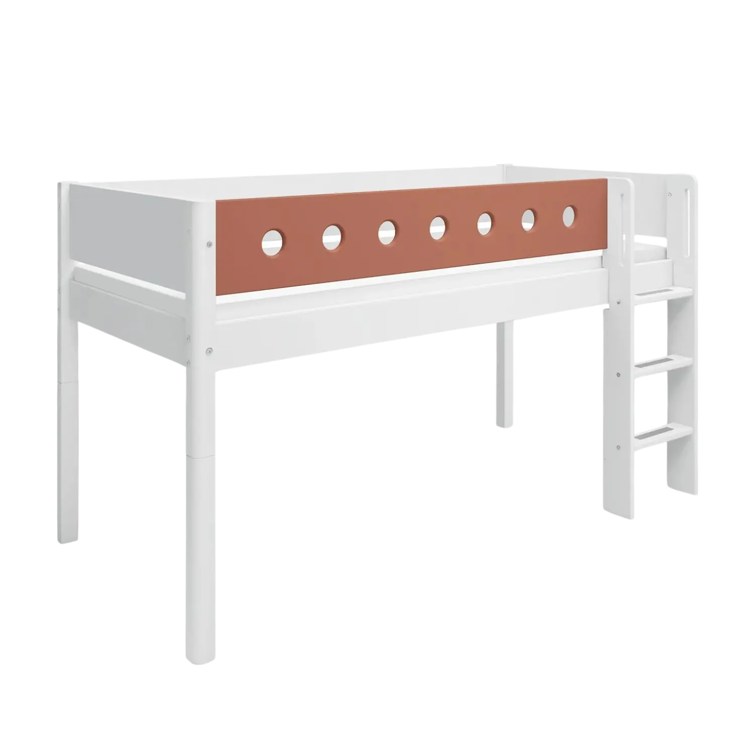 High Bed 120 cm with Ladder and Safety Rail, 90x200 cm, White MID_HIGH-BED 200 flexa-com.myshopify.com