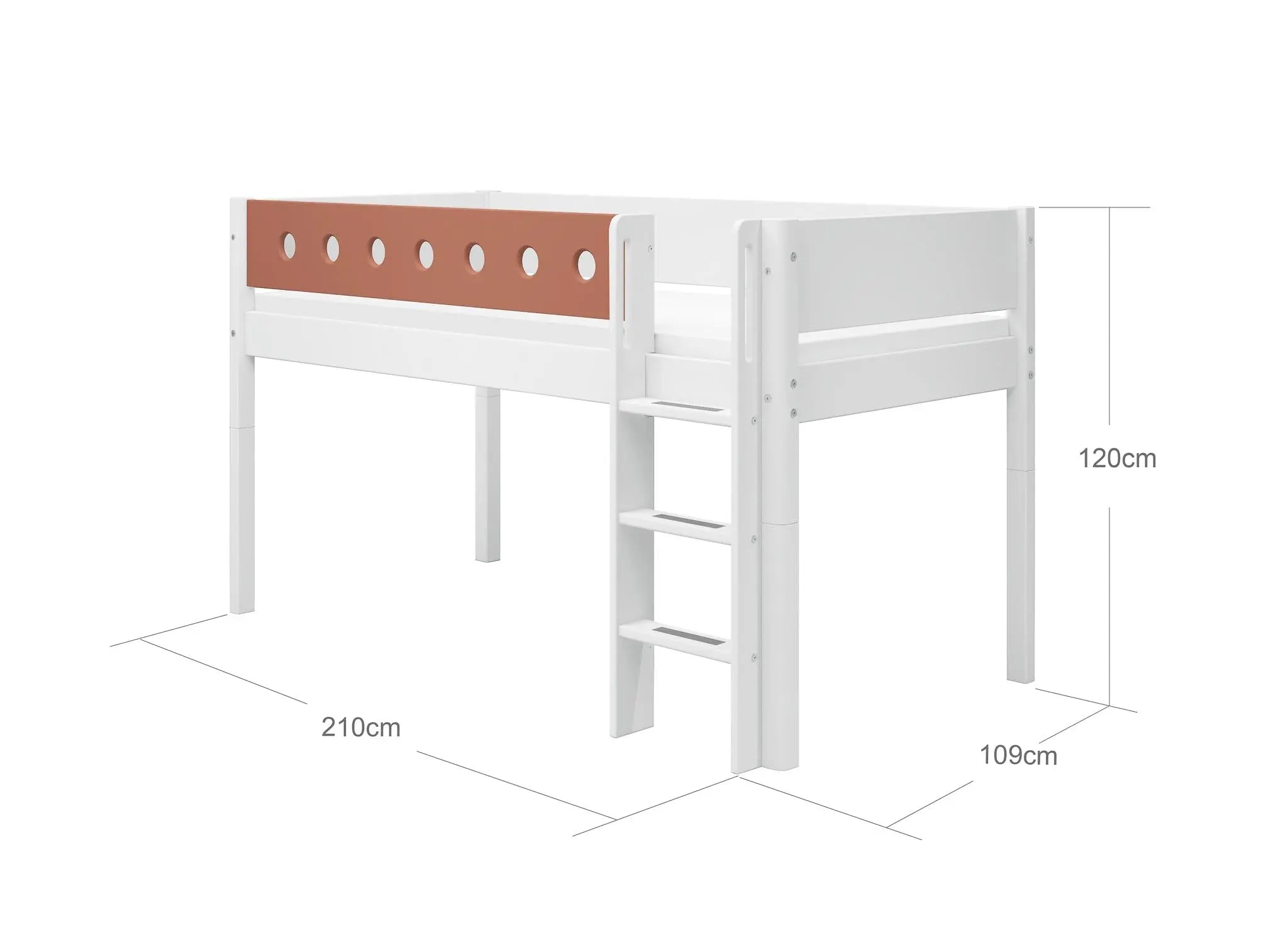High Bed 120 cm with Ladder and Safety Rail, 90x200 cm, White MID_HIGH-BED 200 flexa-com.myshopify.com
