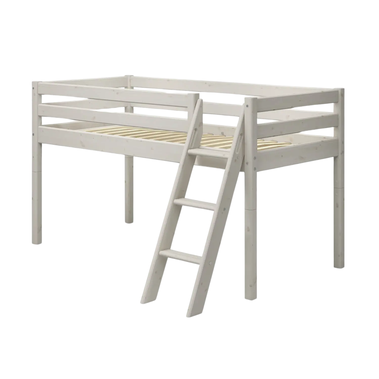 High Bed 120 cm with Ladder and Safety Rail, 90x200 cm, White MID_HIGH-BED 200 flexa-com.myshopify.com
