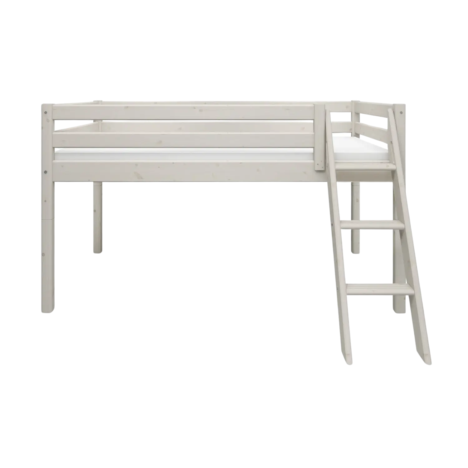 High Bed 120 cm with Ladder and Safety Rail, 90x200 cm, White MID_HIGH-BED 200 flexa-com.myshopify.com