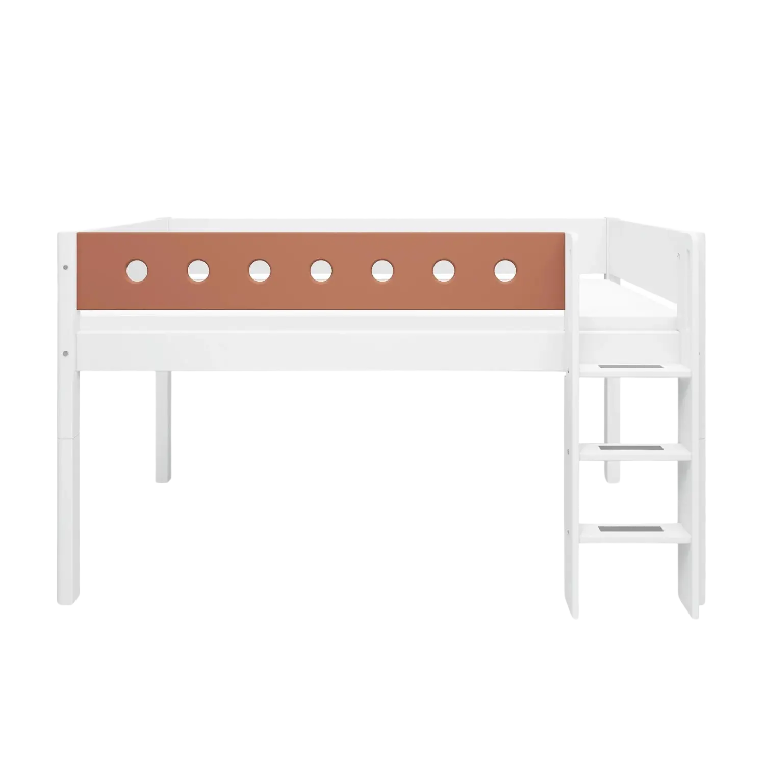 High Bed 120 cm with Ladder and Safety Rail, 90x200 cm, White MID_HIGH-BED 200 flexa-com.myshopify.com