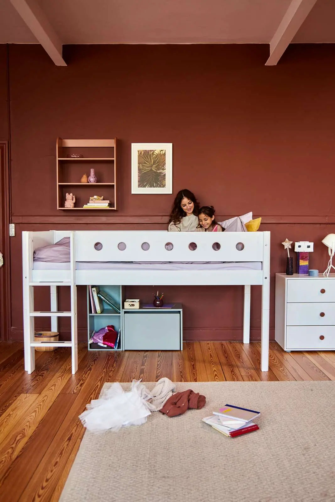 High Bed 120 cm with Ladder and Safety Rail, 90x200 cm, White MID_HIGH-BED 200 flexa-com.myshopify.com