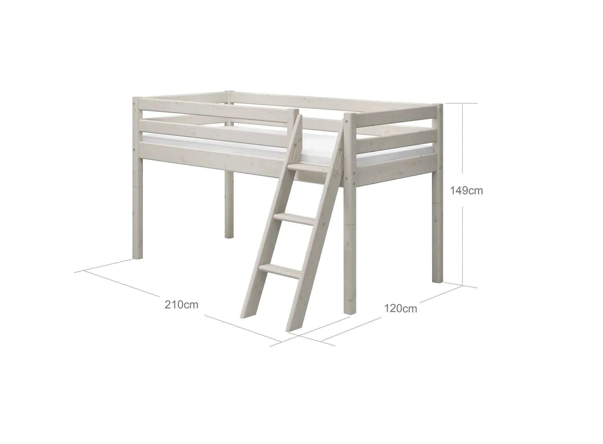 High Bed 120 cm with Ladder and Safety Rail, 90x200 cm, White MID_HIGH-BED 200 flexa-com.myshopify.com