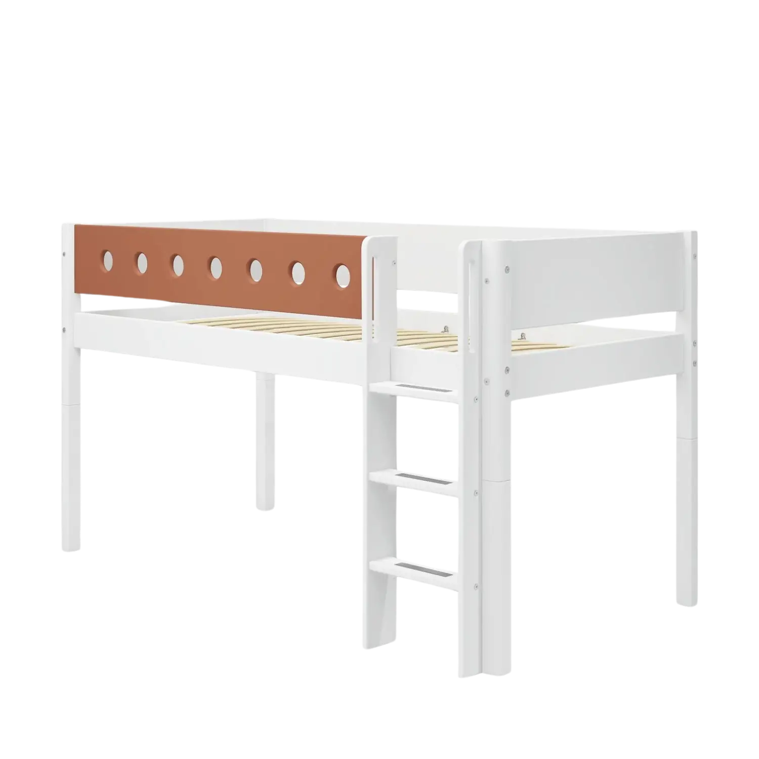 High Bed 120 cm with Ladder and Safety Rail, 90x200 cm, White MID_HIGH-BED 200 flexa-com.myshopify.com