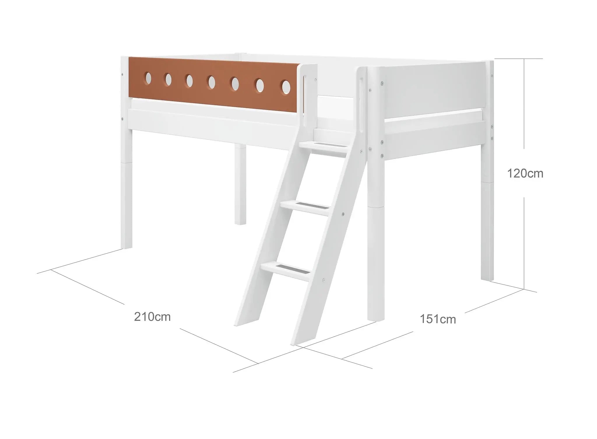 High Bed 120 cm with Ladder and Safety Rail, 90x200 cm, White MID_HIGH-BED 200 flexa-com.myshopify.com