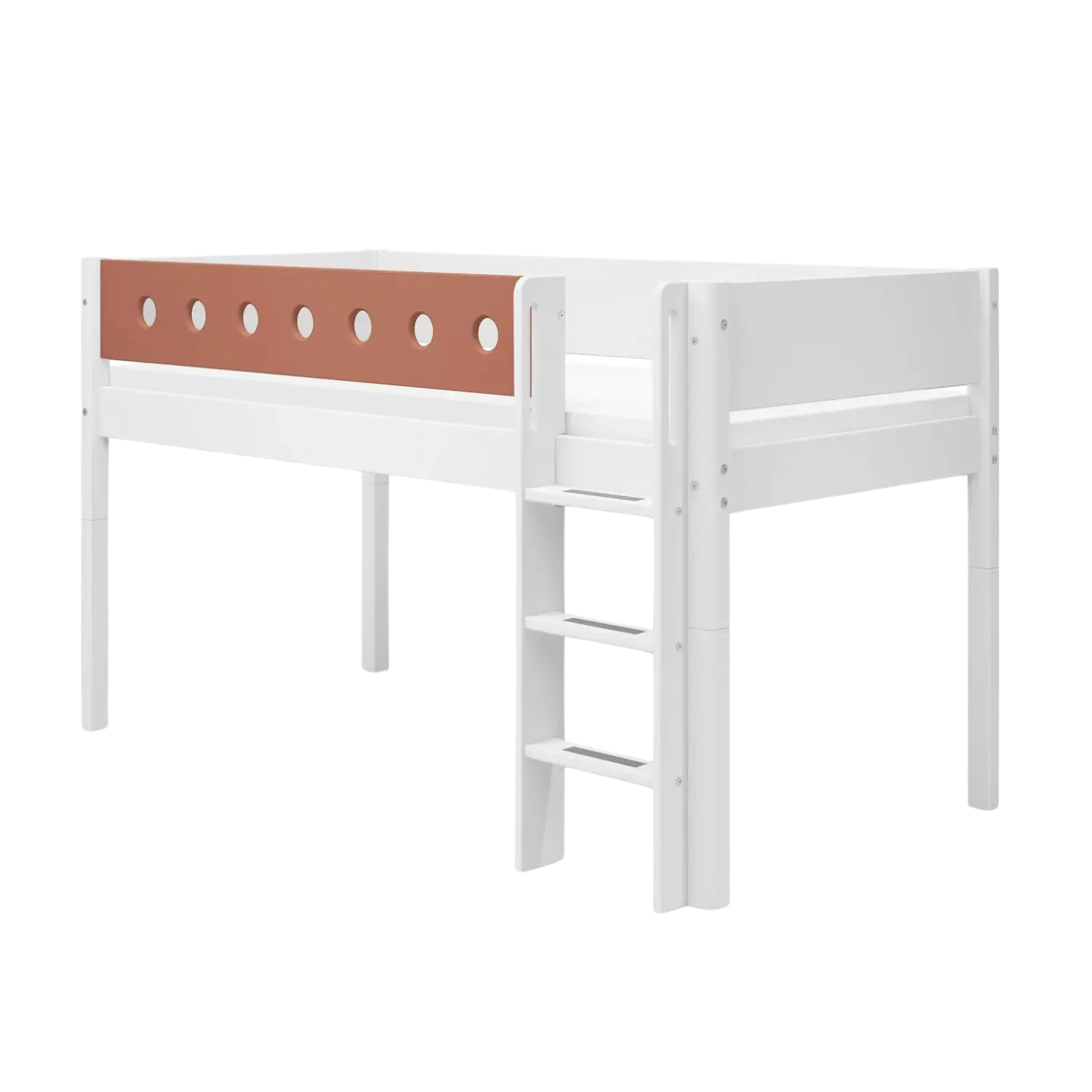 High Bed 120 cm with Ladder and Safety Rail, 90x200 cm, White MID_HIGH-BED 200 flexa-com.myshopify.com