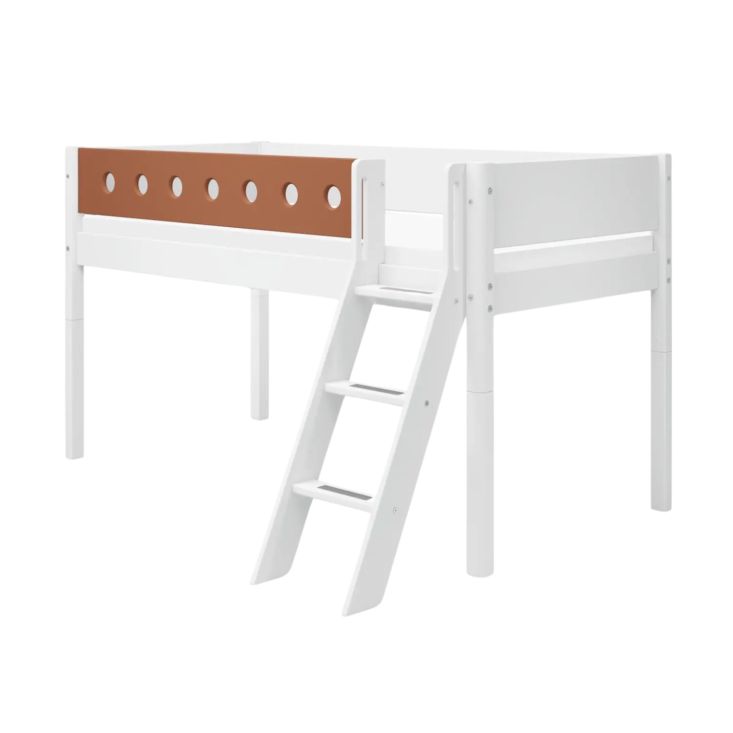High Bed 120 cm with Ladder and Safety Rail, 90x200 cm, White MID_HIGH-BED 200 flexa-com.myshopify.com