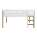 High Bed 120 cm with Ladder and Safety Rail, 90x200 cm, White/Oak MID_HIGH-BED 200 flexa-com.myshopify.com