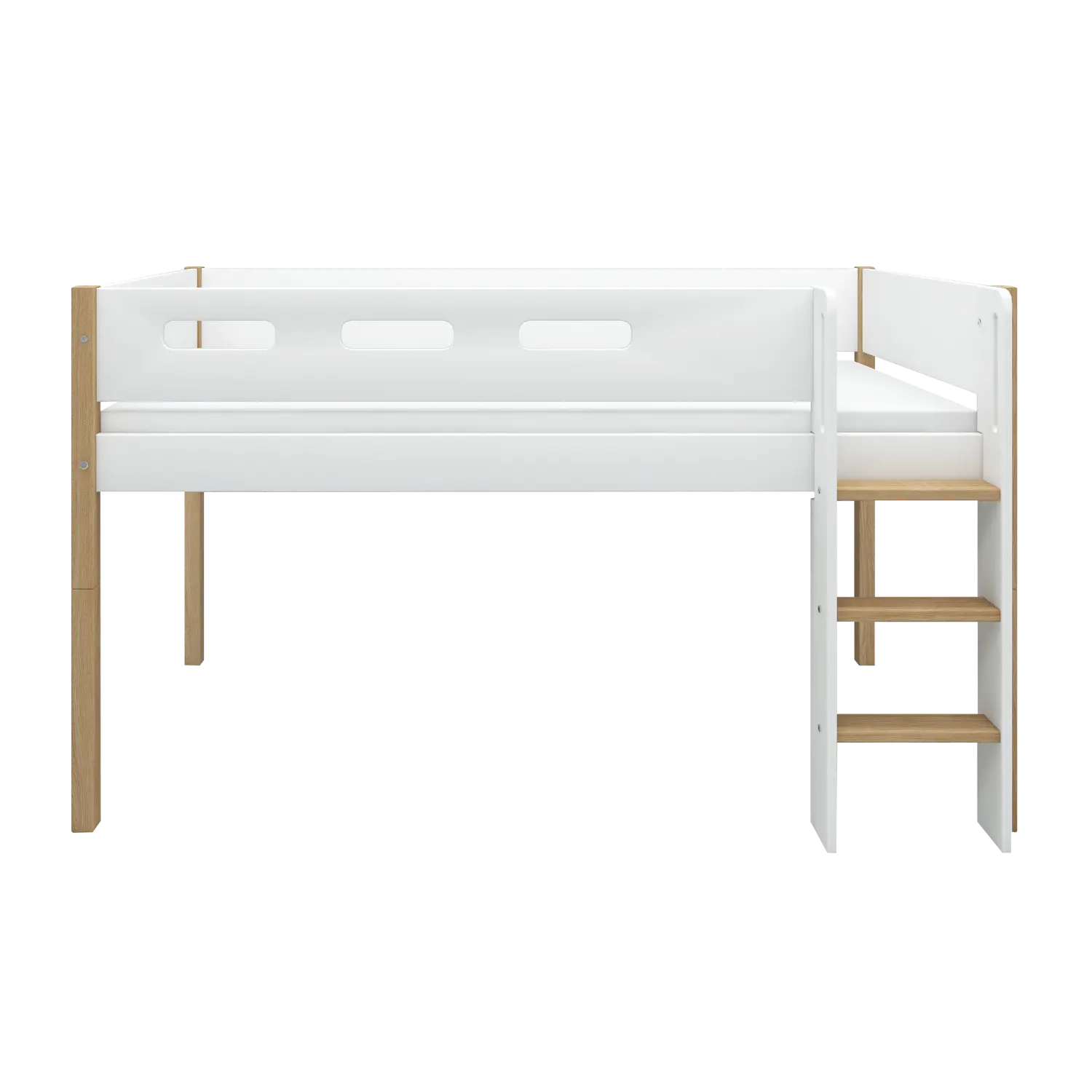 High Bed 120 cm with Ladder and Safety Rail, 90x200 cm, White/Oak MID_HIGH-BED 200 flexa-com.myshopify.com