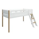 High Bed 120 cm with Ladder and Safety Rail, 90x200 cm, White/Oak MID_HIGH-BED 200 flexa-com.myshopify.com
