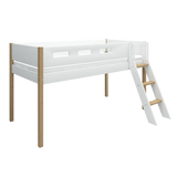 High Bed 120 cm with Ladder and Safety Rail, 90x200 cm, White/Oak MID_HIGH-BED 200 flexa-com.myshopify.com