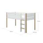 High Bed 120 cm with Ladder and Safety Rail, 90x200 cm, White/Oak MID_HIGH-BED 200 flexa-com.myshopify.com