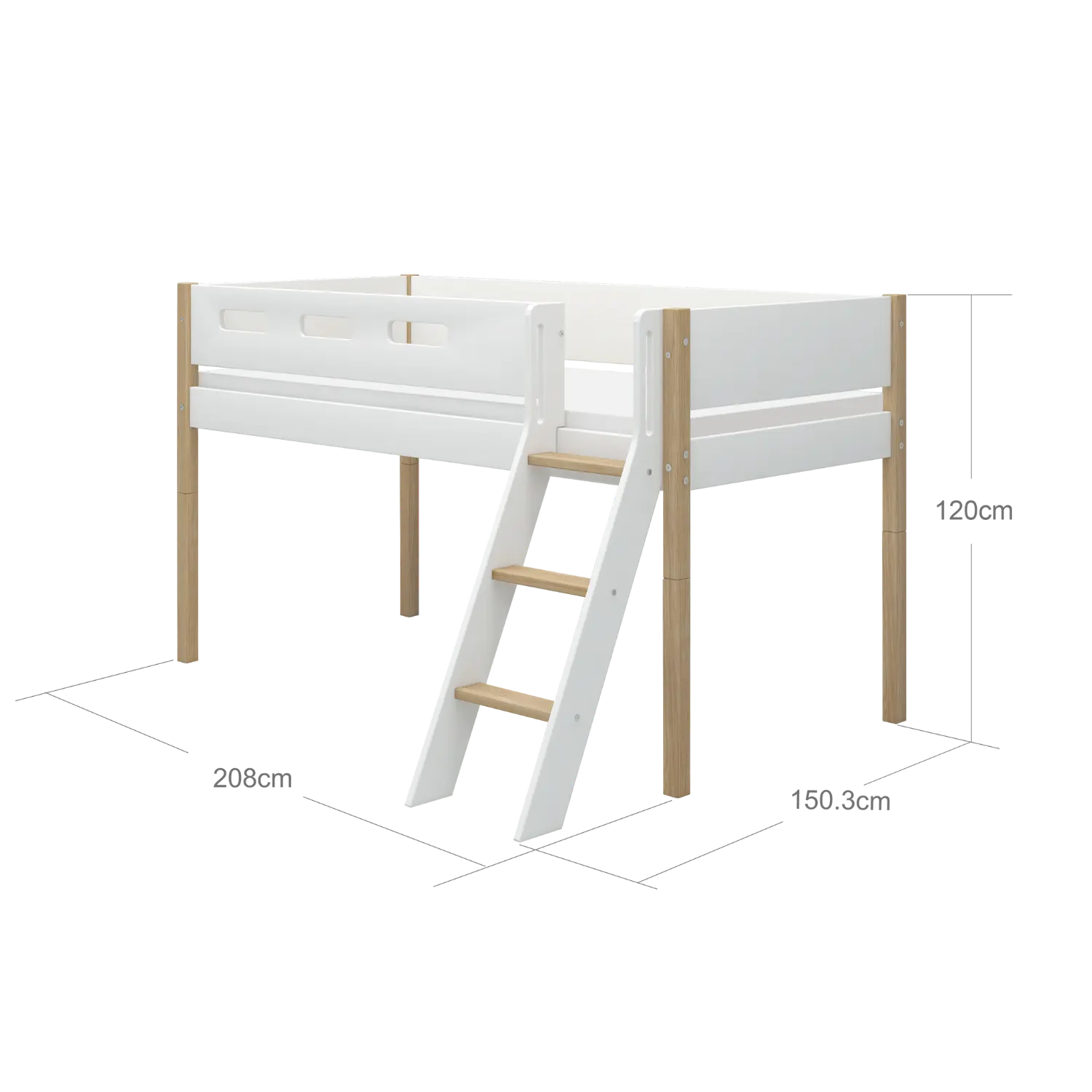 High Bed 120 cm with Ladder and Safety Rail, 90x200 cm, White/Oak MID_HIGH-BED 200 flexa-com.myshopify.com