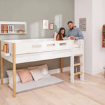 High Bed 120 cm with Ladder and Safety Rail, 90x200 cm, White/Oak MID_HIGH-BED 200 flexa-com.myshopify.com