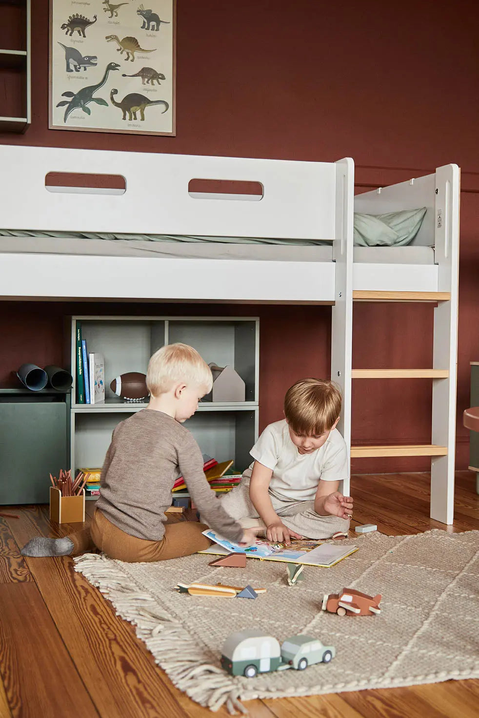 High Bed 120 cm with Ladder and Safety Rail, 90x200 cm, White/Oak MID_HIGH-BED 200 flexa-com.myshopify.com