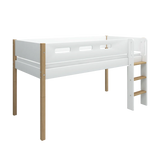 High Bed 120 cm with Ladder and Safety Rail, 90x200 cm, White/Oak MID_HIGH-BED 200 flexa-com.myshopify.com