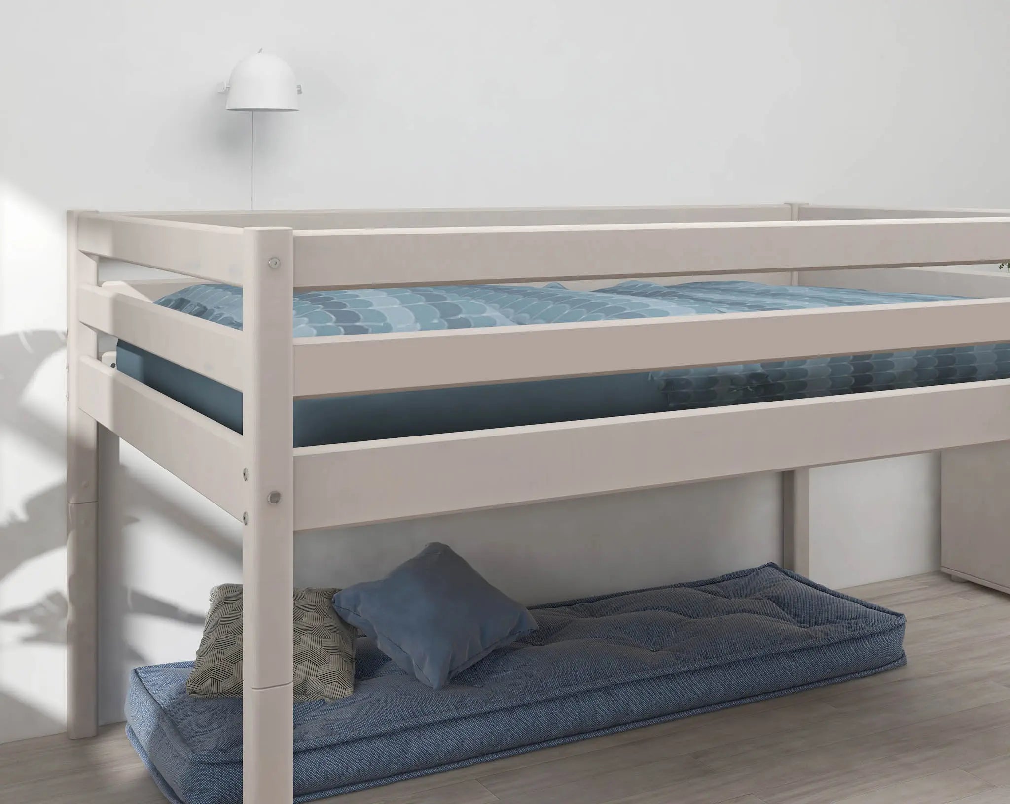 High Bed 120 cm with Safety Rail and Ladder, 140x200 cm, White MID_HIGH-BED 200 flexa-com.myshopify.com