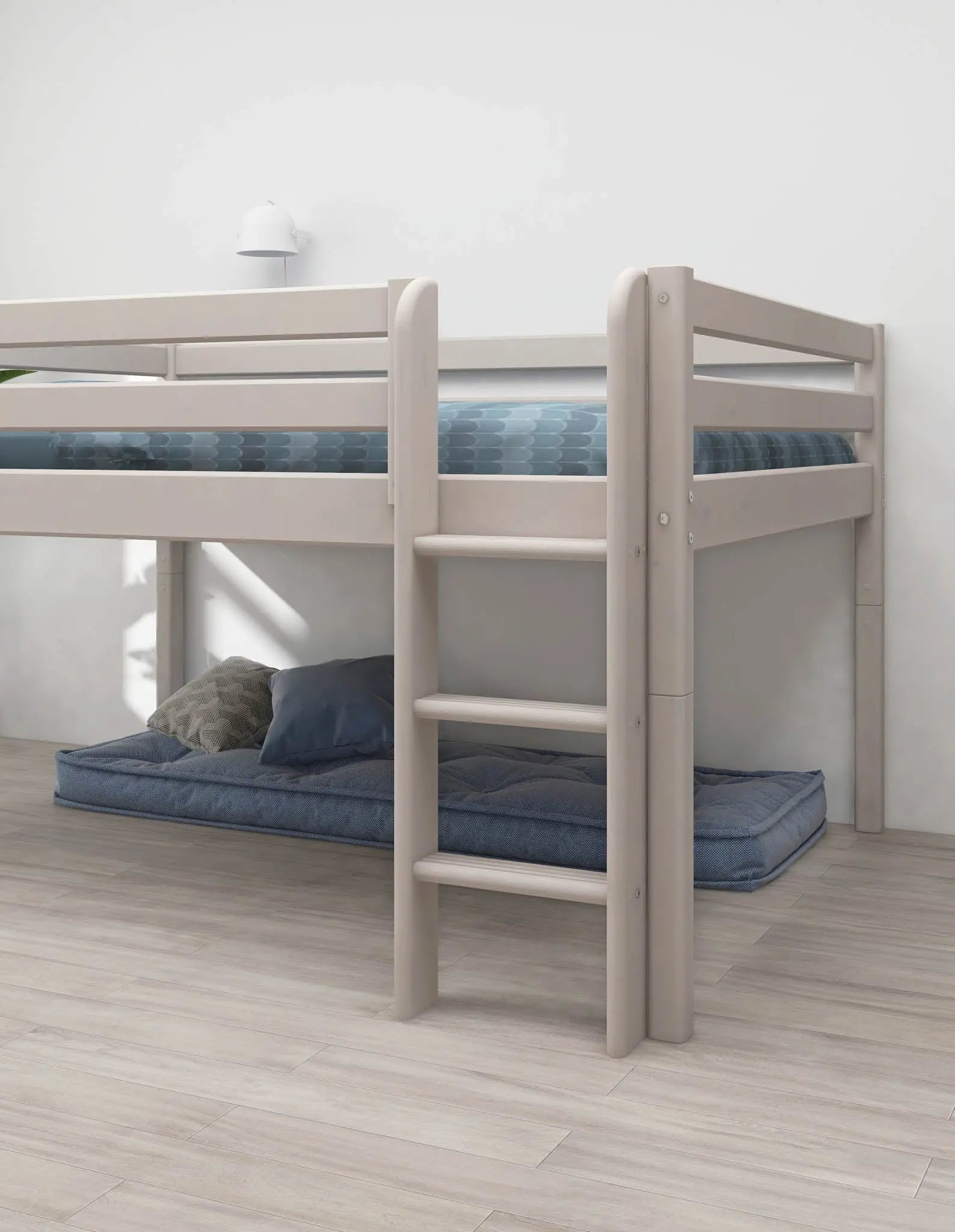 High Bed 120 cm with Safety Rail and Ladder, 140x200 cm, White MID_HIGH-BED 200 flexa-com.myshopify.com