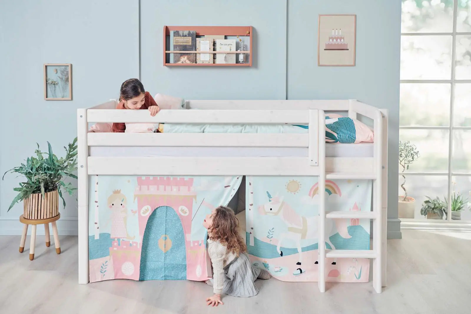 High Bed 120 cm with Safety Rail and Ladder, 90x200 cm, White MID_HIGH-BED 200 flexa-com.myshopify.com