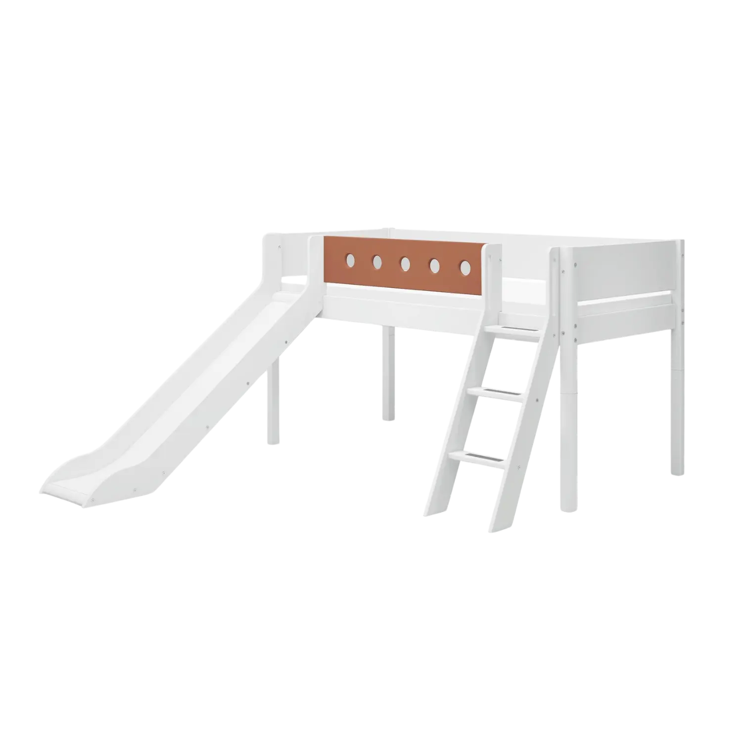 High Bed 120 cm with Slide, Ladder and Safety Rail, 90x200 cm, White BED_MID-HIGH-BED_WHITE 200 flexa-com.myshopify.com