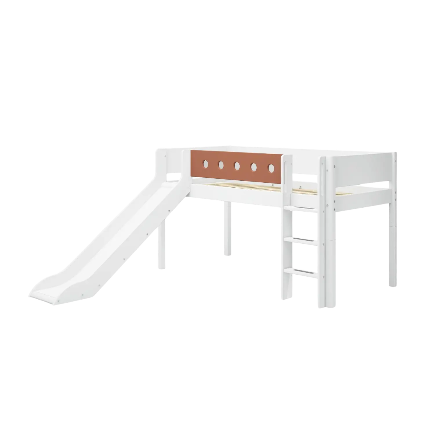 High Bed 120 cm with Slide, Ladder and Safety Rail, 90x200 cm, White BED_MID-HIGH-BED_WHITE 200 flexa-com.myshopify.com