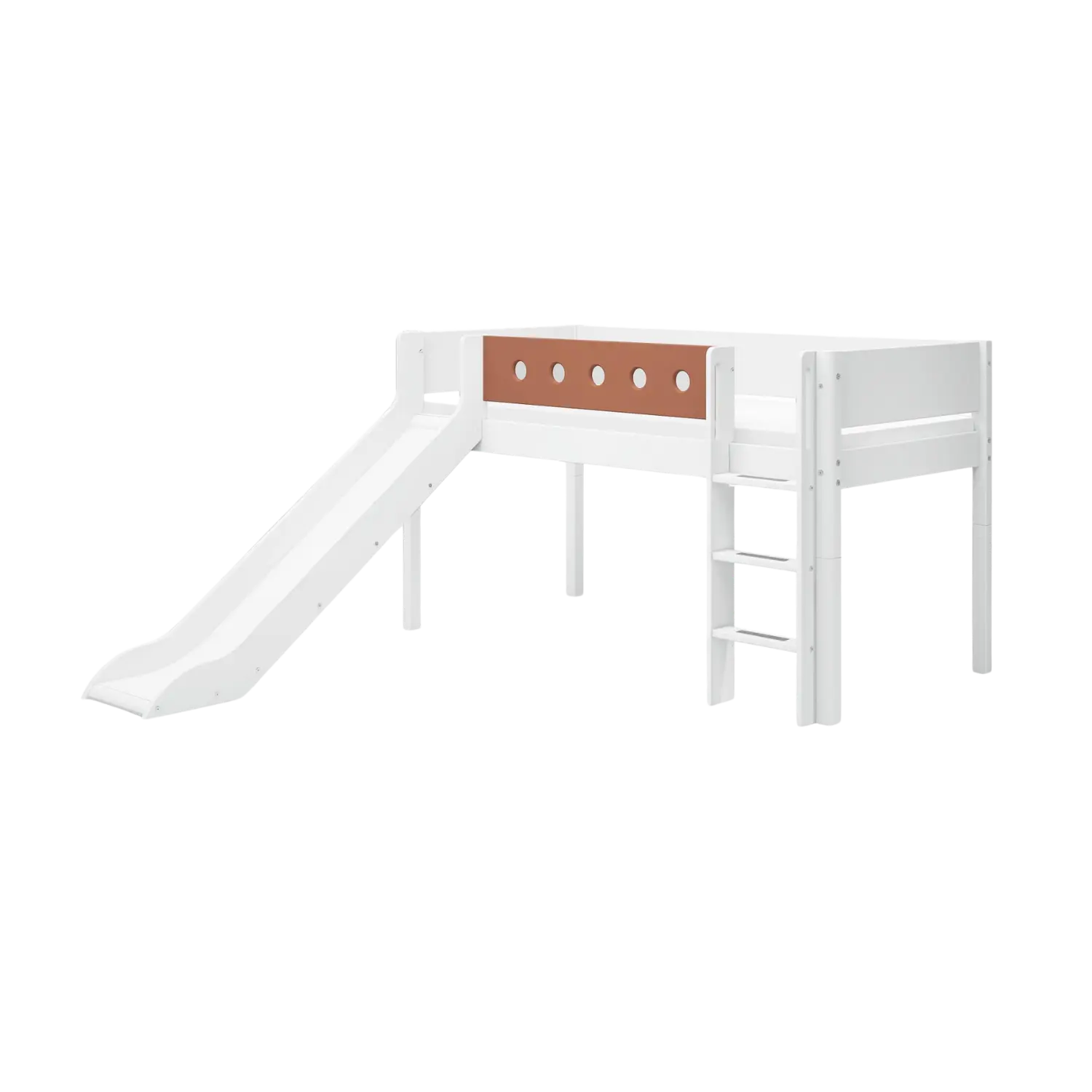 High Bed 120 cm with Slide, Ladder and Safety Rail, 90x200 cm, White BED_MID-HIGH-BED_WHITE 200 flexa-com.myshopify.com
