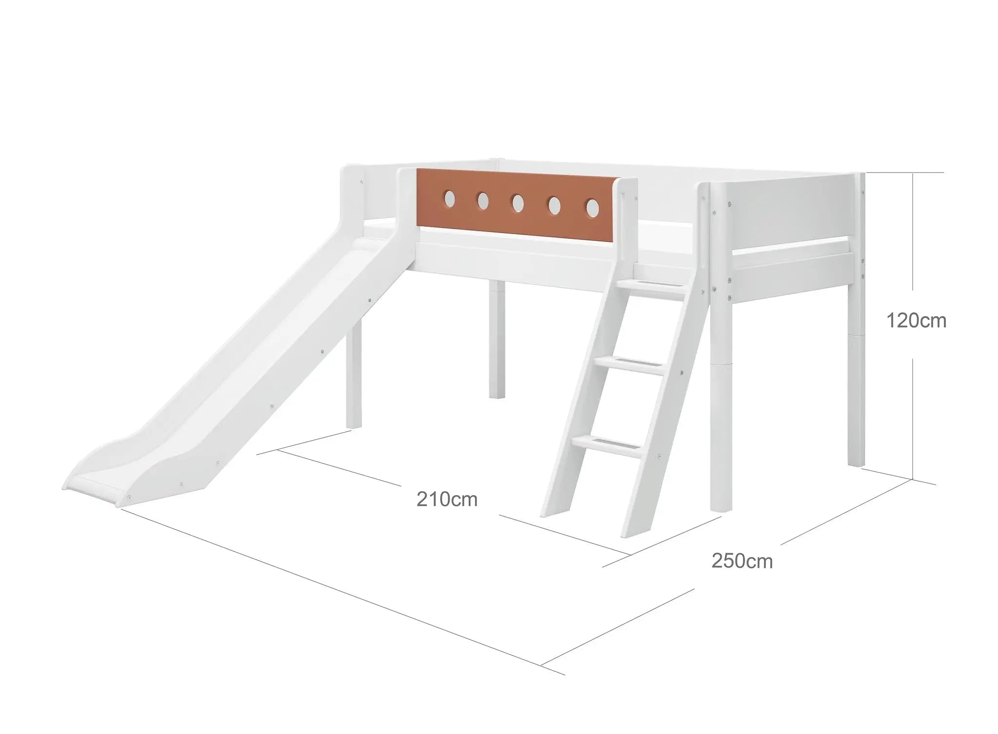 High Bed 120 cm with Slide, Ladder and Safety Rail, 90x200 cm, White BED_MID-HIGH-BED_WHITE 200 flexa-com.myshopify.com