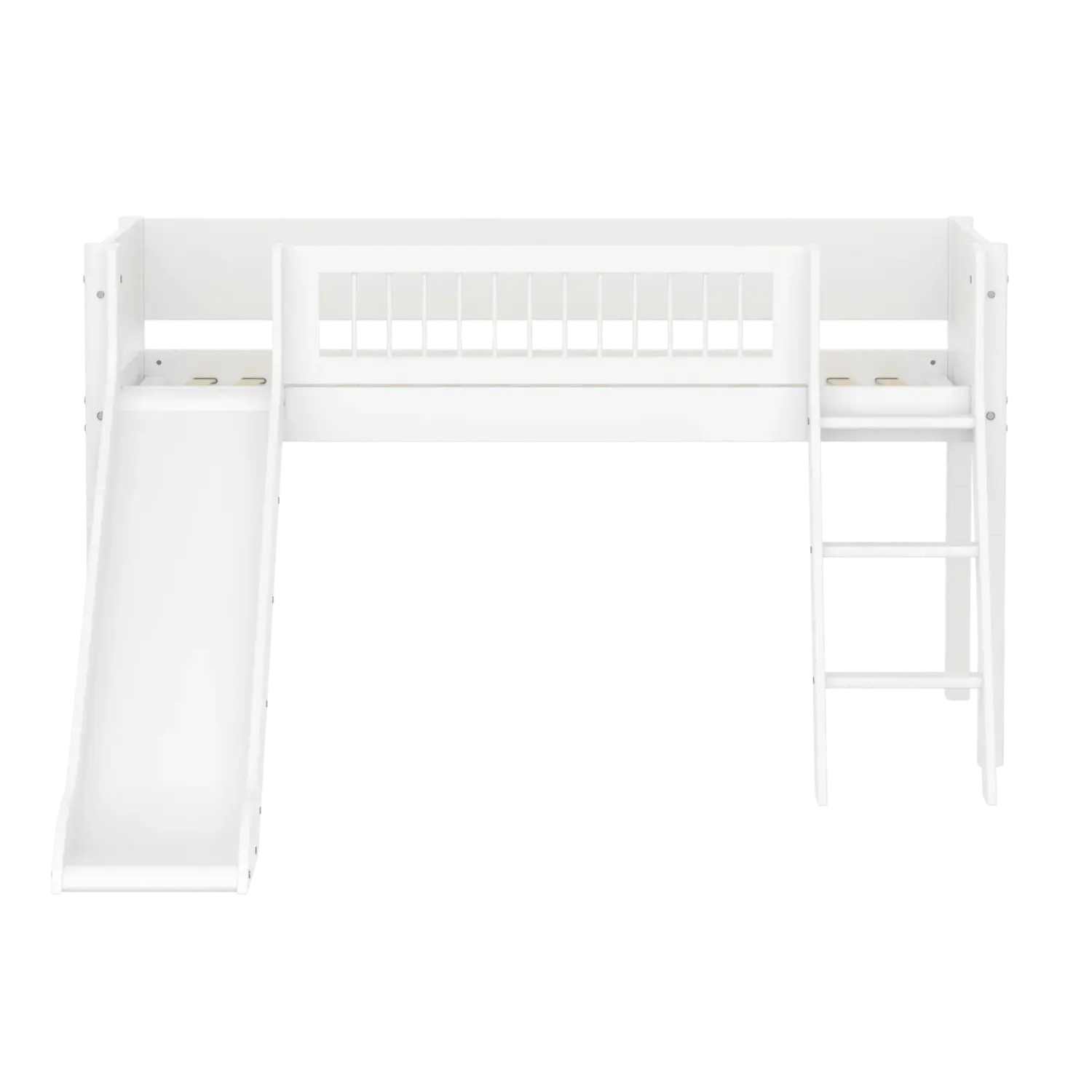 High Bed 120 cm with Slide, Ladder and Safety Rail, 90x200 cm, White FLEXA MID_HIGH-BED midslp-slide-200x90-sl-ladder-crossbars-f-wht   90X200 flexa-com.myshopify.com