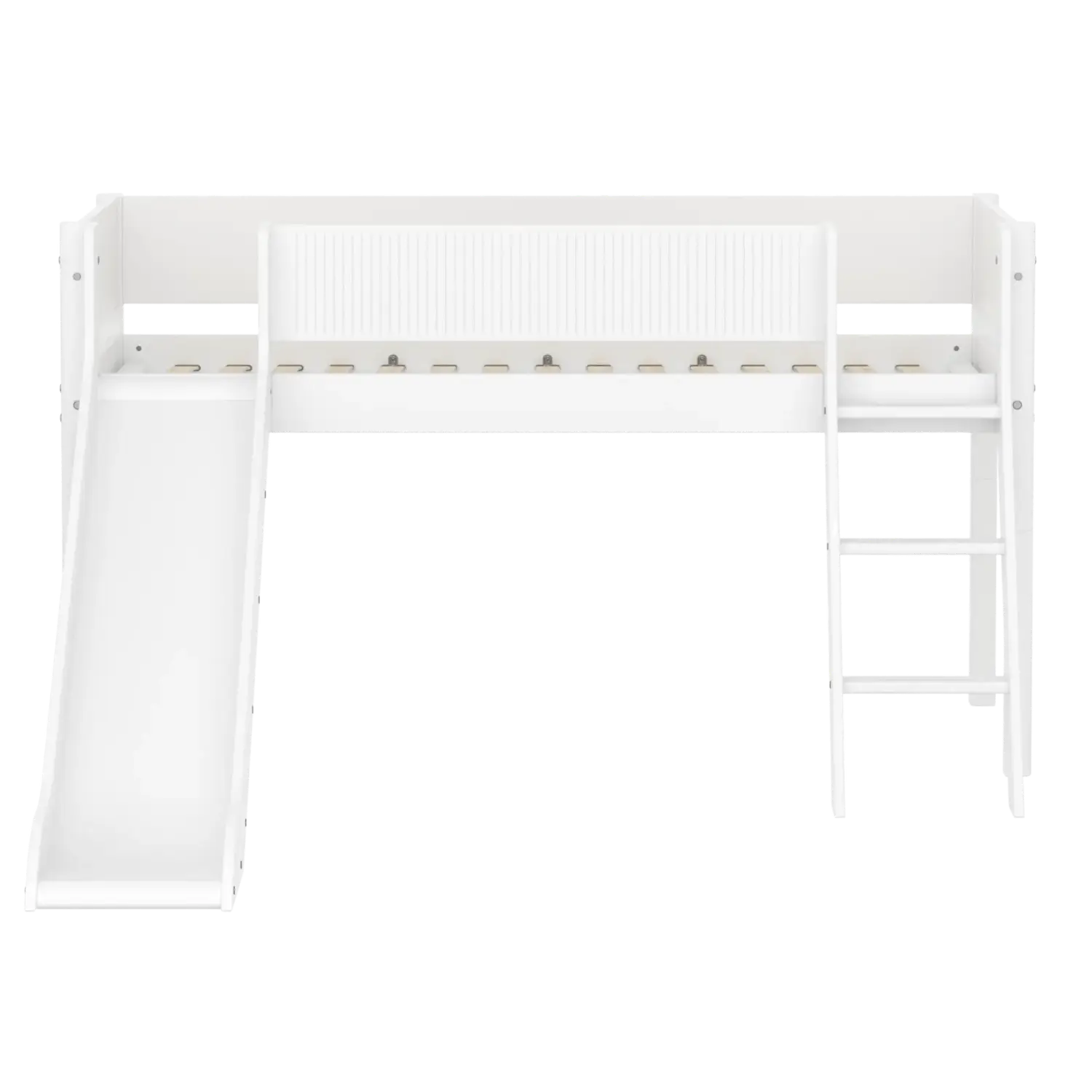 High Bed 120 cm with Slide, Ladder and Safety Rail, 90x200 cm, White FLEXA MID_HIGH-BED midslp-slide-200x90-sl-ladder-grooves-f-wht   90X200 flexa-com.myshopify.com