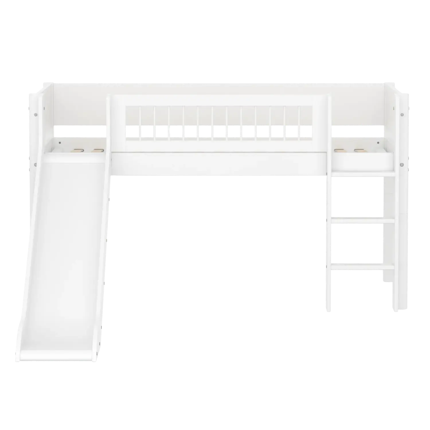 High Bed 120 cm with Slide, Ladder and Safety Rail, 90x200 cm, White FLEXA MID_HIGH-BED midslp-slide-200x90-str-ladder-crossbars-f-wht   90X200 flexa-com.myshopify.com