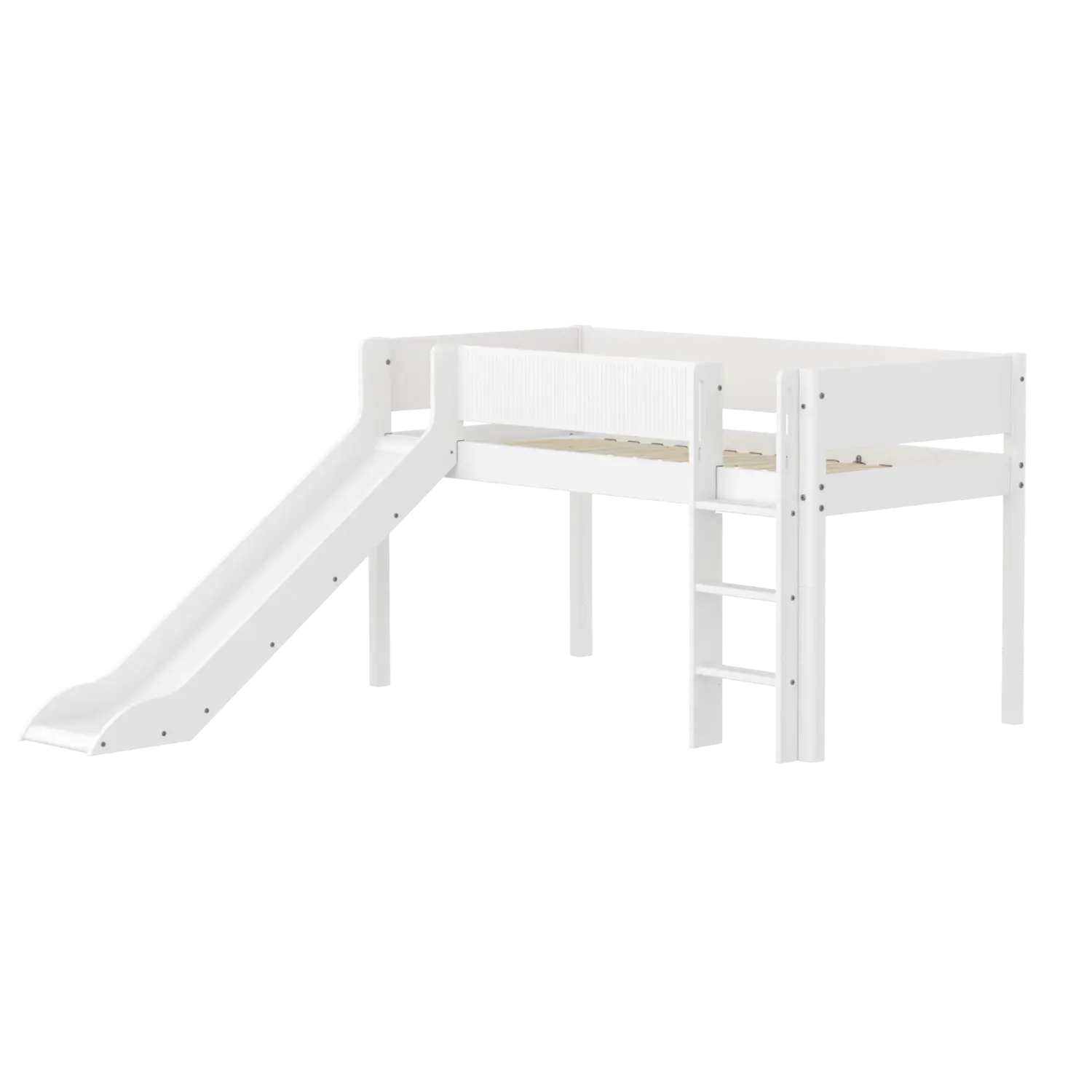 High Bed 120 cm with Slide, Ladder and Safety Rail, 90x200 cm, White FLEXA MID_HIGH-BED midslp-slide-200x90-str-ladder-grooves-f-wht   ACTIVE flexa-com.myshopify.com