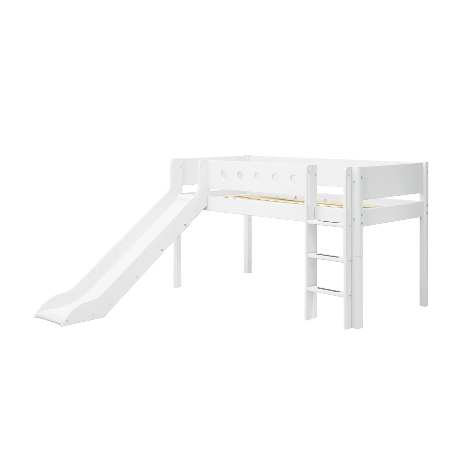 High Bed 120 cm with Slide, Ladder and Safety Rail, 90x200 cm, White MID_HIGH-BED 200 flexa-com.myshopify.com