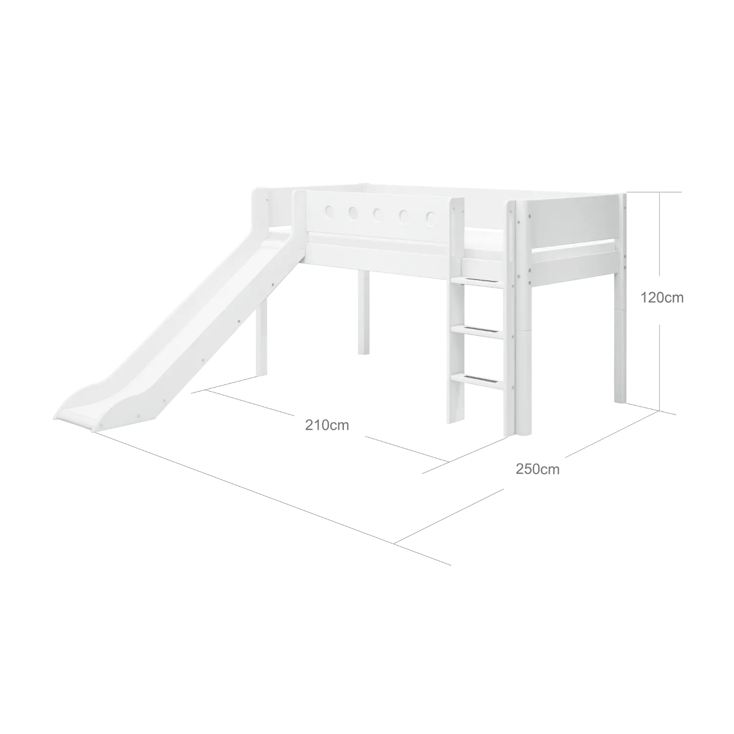 High Bed 120 cm with Slide, Ladder and Safety Rail, 90x200 cm, White MID_HIGH-BED 200 flexa-com.myshopify.com