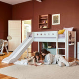 High Bed 120 cm with Slide, Ladder and Safety Rail, 90x200 cm, White MID_HIGH-BED 200 flexa-com.myshopify.com