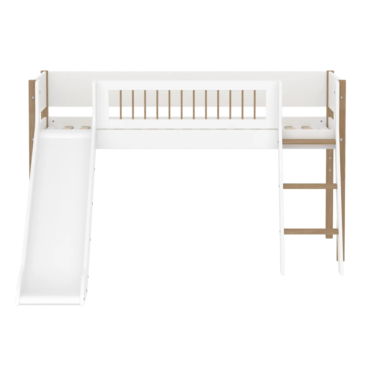 High Bed 120 cm with Slide, Ladder and Safety Rail, 90x200 cm, White/Oak flexa-com.myshopify.com  MID_HIGH-BED
