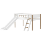 High Bed 120 cm with Slide, Ladder and Safety Rail, 90x200 cm, White/Oak FLEXA MID_HIGH-BED midslp-slide-f-wht-200x90-legs-crossbars-oak-sl-ladder   90X200 flexa-com.myshopify.com