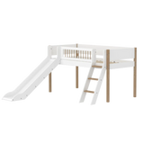 High Bed 120 cm with Slide, Ladder and Safety Rail, 90x200 cm, White/Oak FLEXA MID_HIGH-BED midslp-slide-f-wht-200x90-legs-crossbars-oak-sl-ladder   90X200 flexa-com.myshopify.com